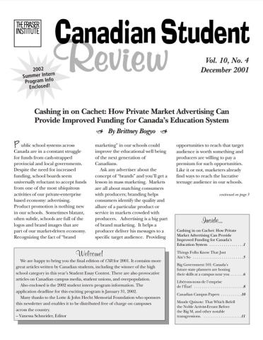 Canadian Student Review: Winter 2001